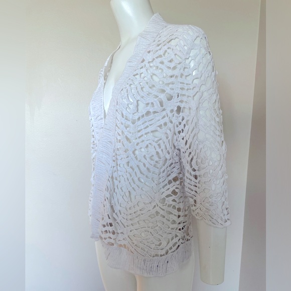 Chico's White Embroidered Open Cardigan Size 2 Large - Picture 3 of 11